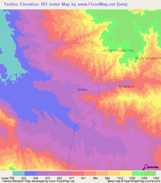 Yesiloz,Turkey Elevation Map