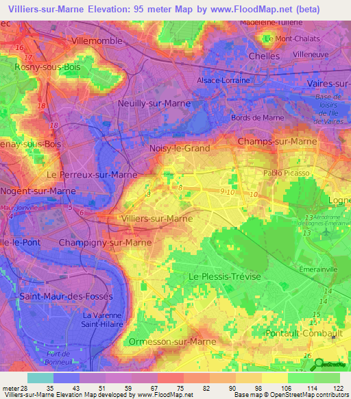 Villiers-sur-Marne,France Elevation Map