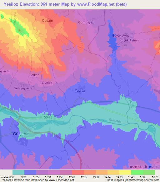 Yesiloz,Turkey Elevation Map