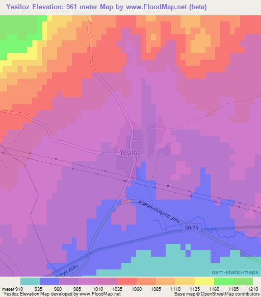 Yesiloz,Turkey Elevation Map