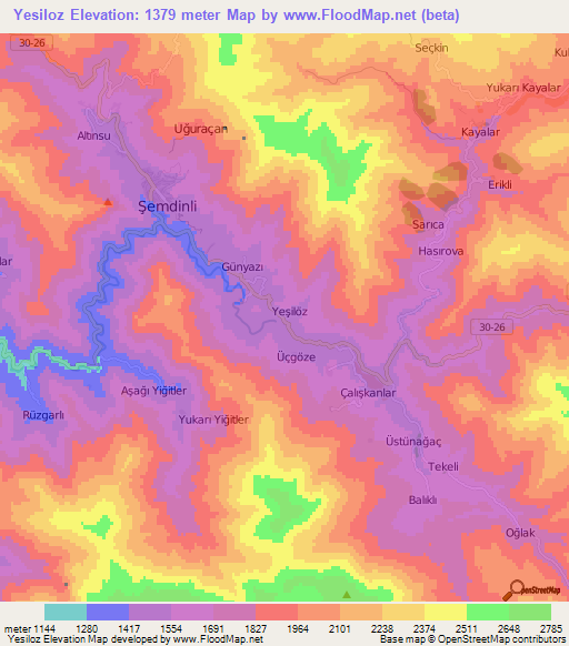 Yesiloz,Turkey Elevation Map