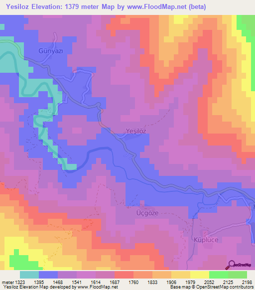 Yesiloz,Turkey Elevation Map