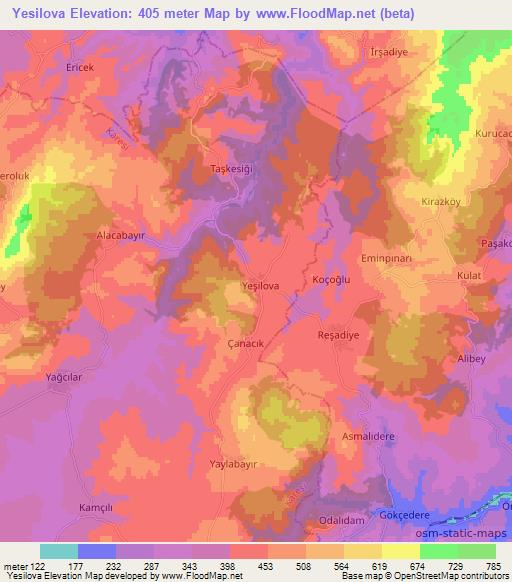 Yesilova,Turkey Elevation Map