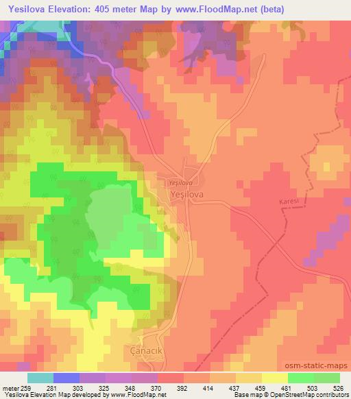 Yesilova,Turkey Elevation Map