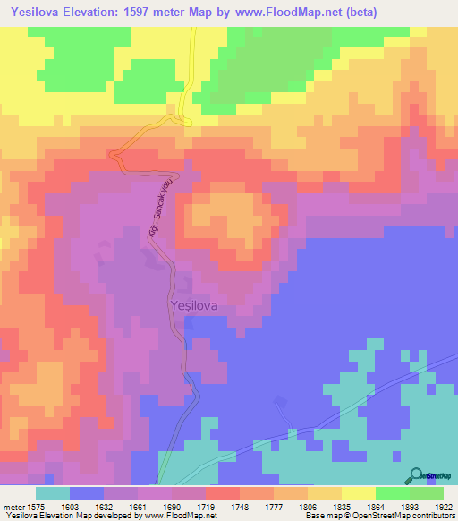 Yesilova,Turkey Elevation Map