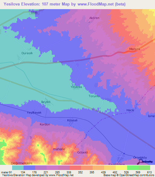 Yesilova,Turkey Elevation Map