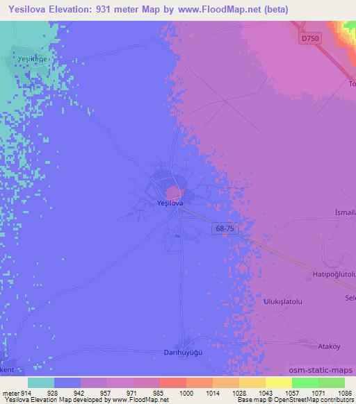 Yesilova,Turkey Elevation Map