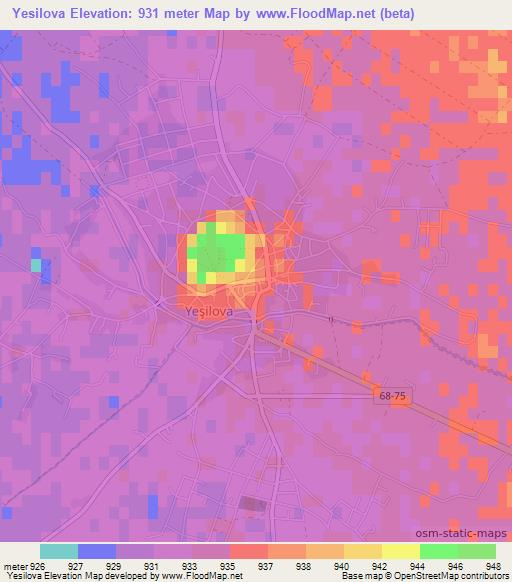 Yesilova,Turkey Elevation Map