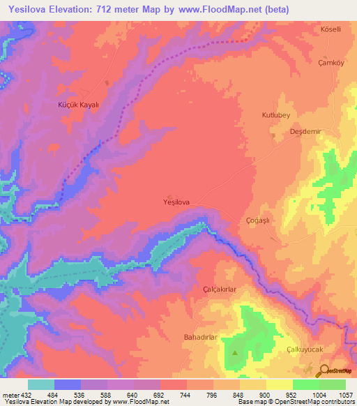 Yesilova,Turkey Elevation Map