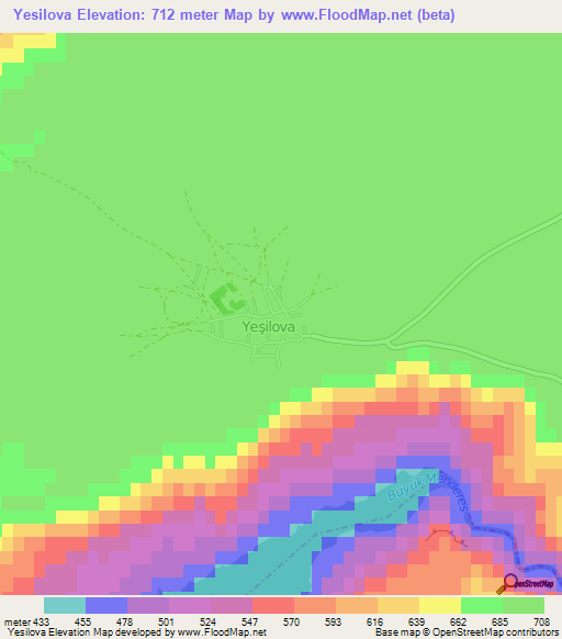 Yesilova,Turkey Elevation Map