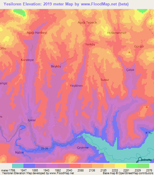 Yesiloren,Turkey Elevation Map