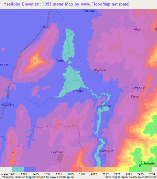 Yesiloba,Turkey Elevation Map