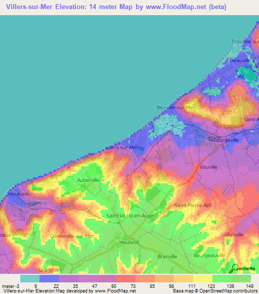 Villers-sur-Mer,France Elevation Map