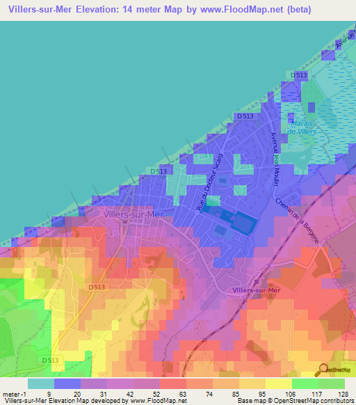 Villers-sur-Mer,France Elevation Map