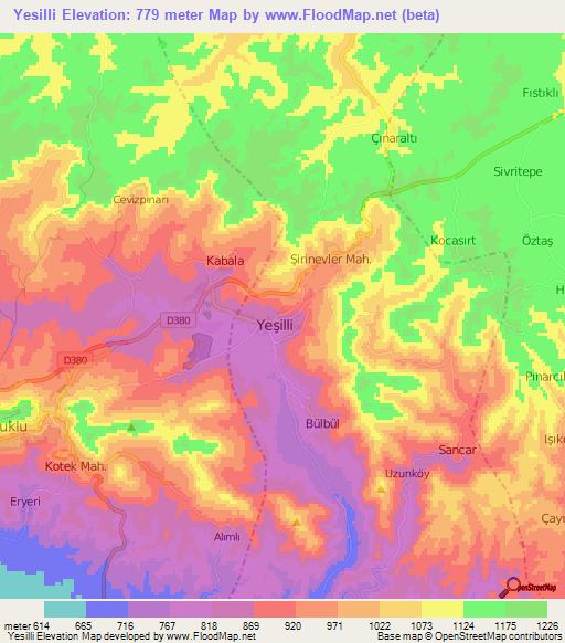 Yesilli,Turkey Elevation Map