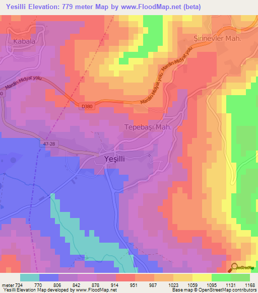 Yesilli,Turkey Elevation Map