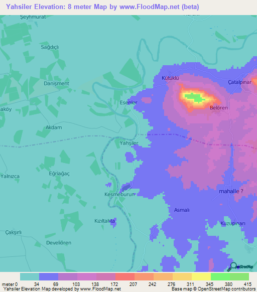 Yahsiler,Turkey Elevation Map