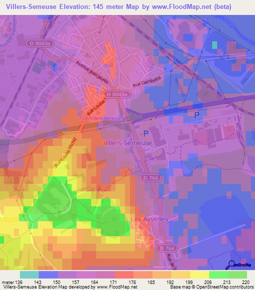 Villers-Semeuse,France Elevation Map