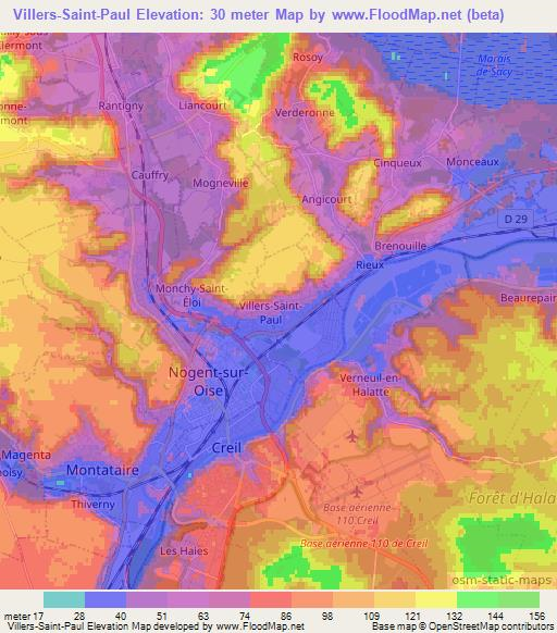 Villers-Saint-Paul,France Elevation Map