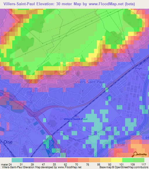 Villers-Saint-Paul,France Elevation Map