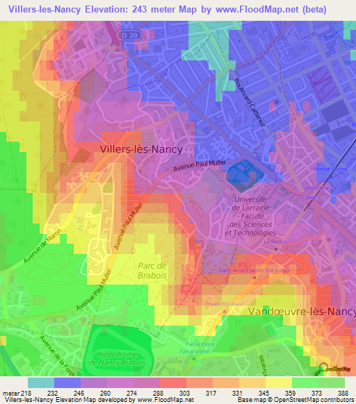 Villers-les-Nancy,France Elevation Map