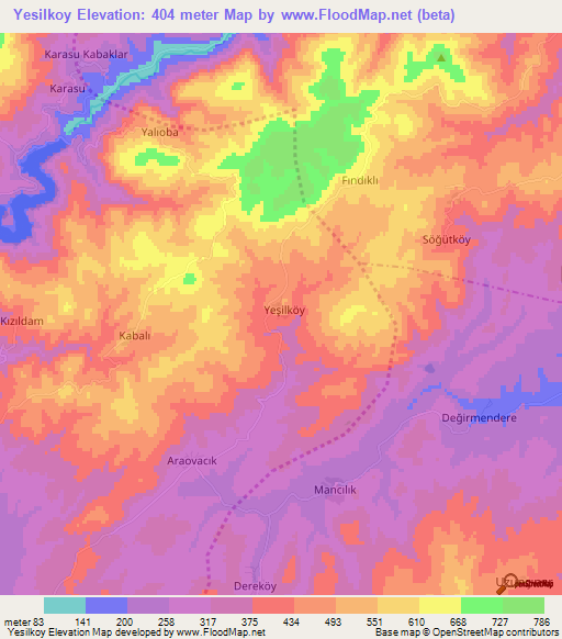 Yesilkoy,Turkey Elevation Map