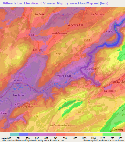 Villers-le-Lac,France Elevation Map