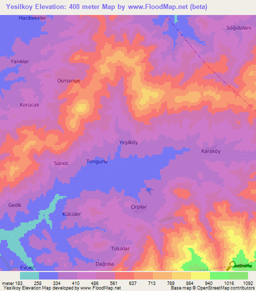 Yesilkoy,Turkey Elevation Map