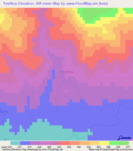 Yesilkoy,Turkey Elevation Map