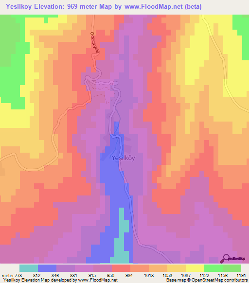 Yesilkoy,Turkey Elevation Map