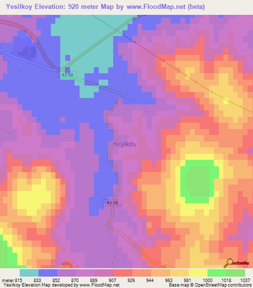 Yesilkoy,Turkey Elevation Map