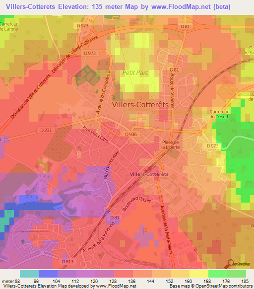 Villers-Cotterets,France Elevation Map