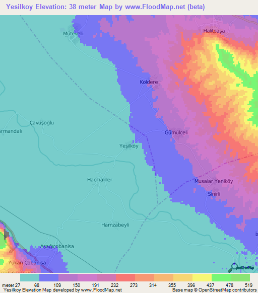 Yesilkoy,Turkey Elevation Map