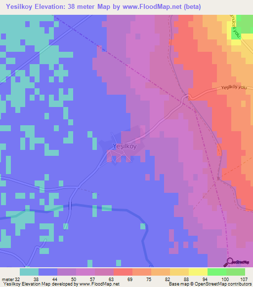 Yesilkoy,Turkey Elevation Map