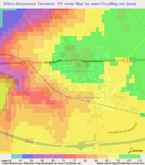 Villers-Bretonneux,France Elevation Map