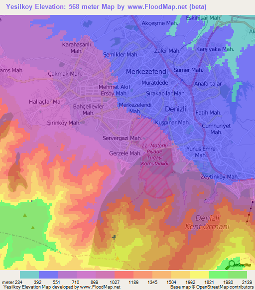 Yesilkoy,Turkey Elevation Map