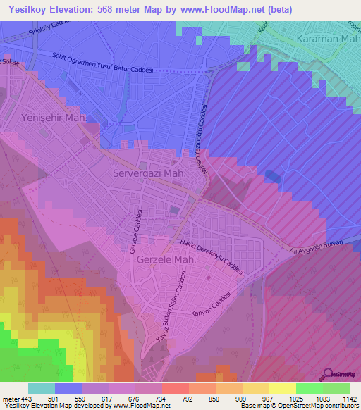 Yesilkoy,Turkey Elevation Map