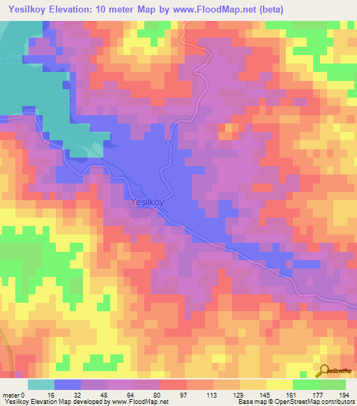 Yesilkoy,Turkey Elevation Map