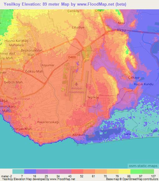 Yesilkoy,Turkey Elevation Map