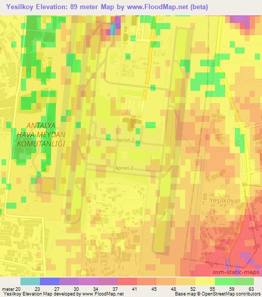 Yesilkoy,Turkey Elevation Map