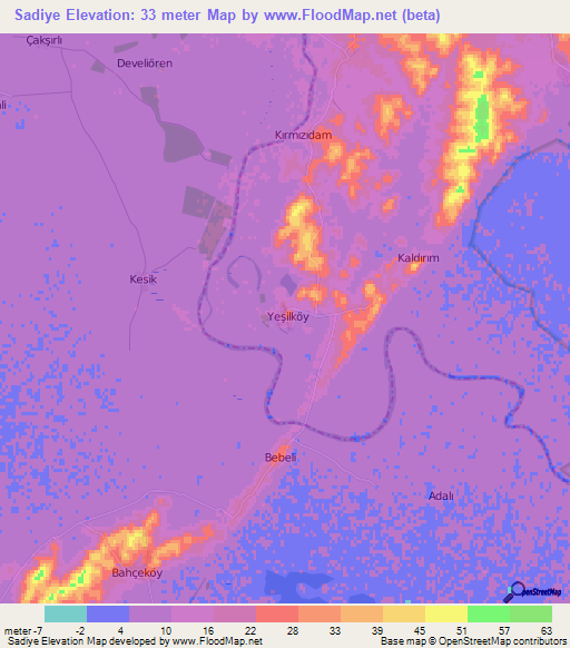 Sadiye,Turkey Elevation Map