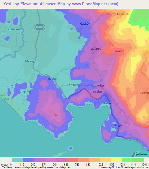 Yesilkoy,Turkey Elevation Map