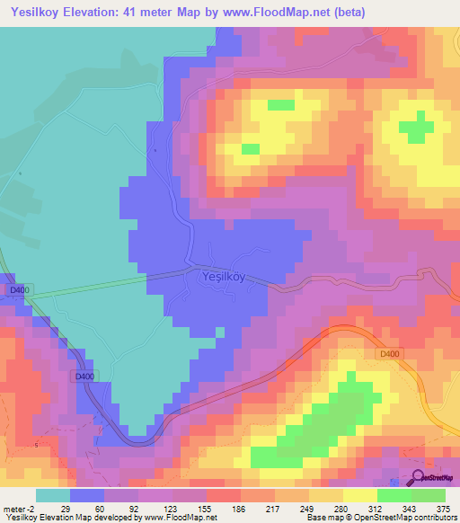 Yesilkoy,Turkey Elevation Map