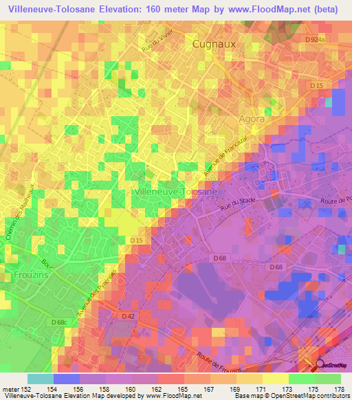 Villeneuve-Tolosane,France Elevation Map