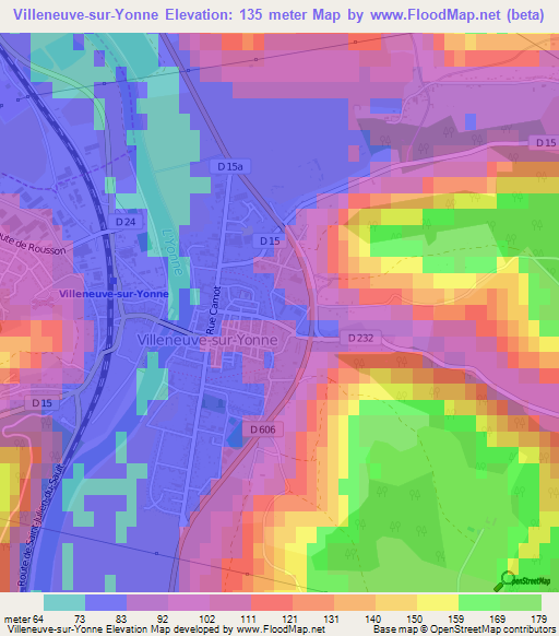 Villeneuve-sur-Yonne,France Elevation Map