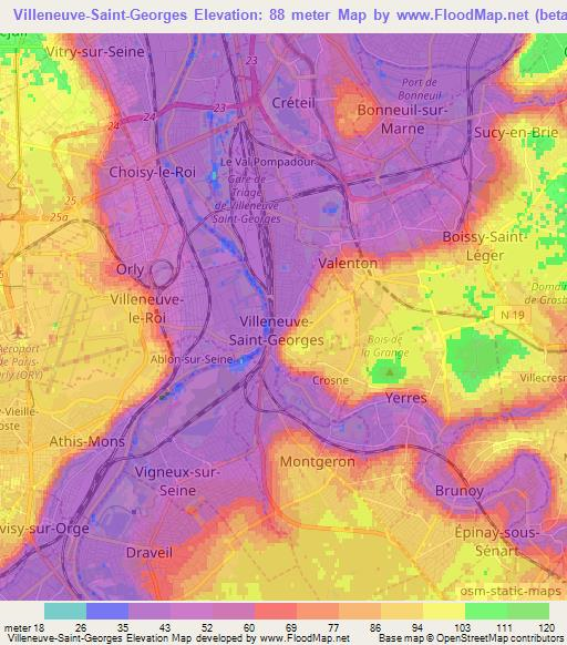 Villeneuve-Saint-Georges,France Elevation Map