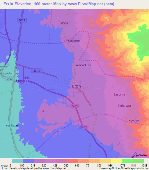 Erzin,Turkey Elevation Map