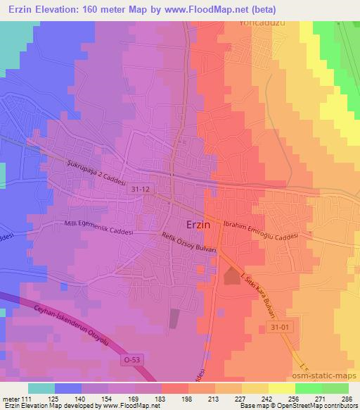 Erzin,Turkey Elevation Map