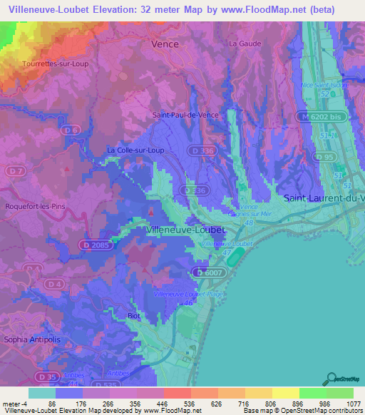 Villeneuve-Loubet,France Elevation Map