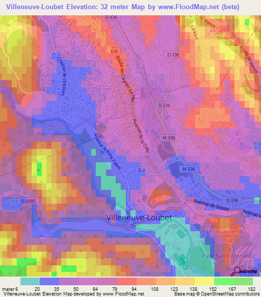 Villeneuve-Loubet,France Elevation Map